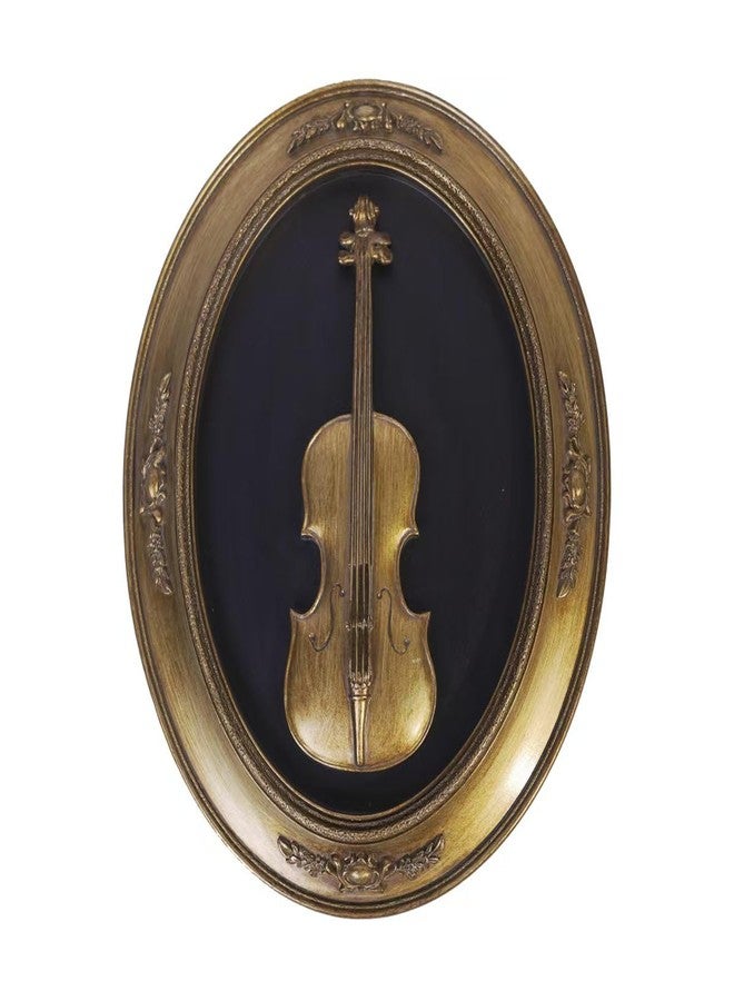 S-MANTIS Vintage Wall Sculpture,Antique Pediment,Hallway Art,Hand Painted Instrument Decoration Accent Artworks for Indoor Kitchen Bedroom Living Room Office Outdoor Garden Patio Oval (Bronze Violin) - Image 1
